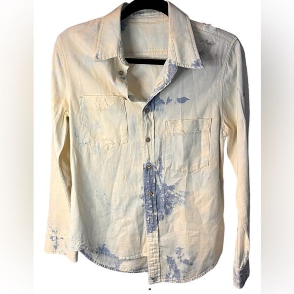 MOTHER Cream and Blue Button Down Shirt - Picture 1 of 10
